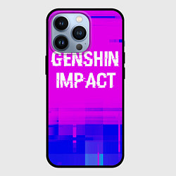 Чехол для iPhone 13 Pro Genshin Impact glitch text effect: символ сверху, цвет: 3D-черный