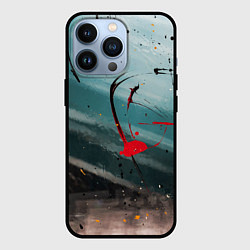 Чехол для iPhone 13 Pro Абстрактные пластины в синем тумане и краски, цвет: 3D-черный