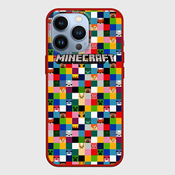 Чехол для iPhone 13 Pro Minecraft - пиксельные персонажи, цвет: 3D-красный