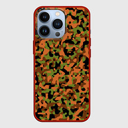 Чехол для iPhone 13 Pro Камуфляж осенний лес мелкий, цвет: 3D-красный