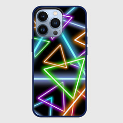 Чехол для iPhone 13 Pro Неоновые треугольники - текстура, цвет: 3D-тёмно-синий