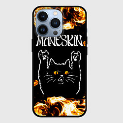 Чехол для iPhone 13 Pro Maneskin рок кот и огонь, цвет: 3D-черный