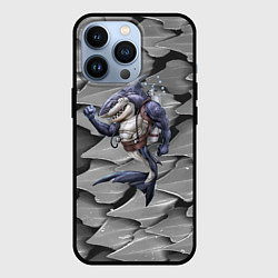 Чехол для iPhone 13 Pro Акула - опытный аквалангист, цвет: 3D-черный