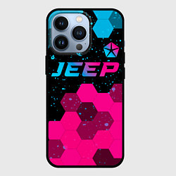 Чехол для iPhone 13 Pro Jeep - neon gradient: символ сверху, цвет: 3D-черный