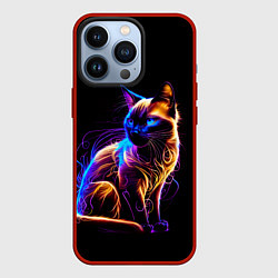 Чехол для iPhone 13 Pro Неоновый сиамский котёнок, цвет: 3D-красный