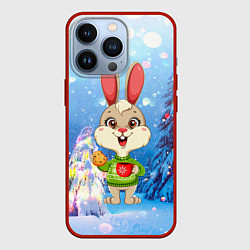 Чехол для iPhone 13 Pro Зайчик с кофе, цвет: 3D-красный