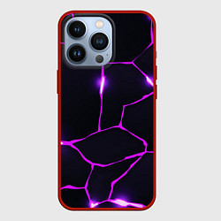 Чехол для iPhone 13 Pro Фиолетовые неоновые трещины, цвет: 3D-красный
