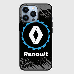 Чехол для iPhone 13 Pro Renault в стиле Top Gear со следами шин на фоне, цвет: 3D-черный