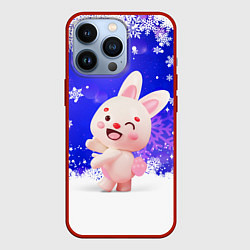Чехол для iPhone 13 Pro Заяц и снежинки, цвет: 3D-красный