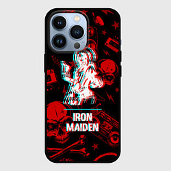 Чехол для iPhone 13 Pro Iron Maiden rock glitch, цвет: 3D-черный