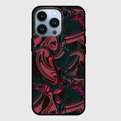 Чехол iPhone 13 Pro Красно -зеленый темный абстрактный узор с разводам