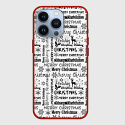 Чехол для iPhone 13 Pro Черно белый рождественский текстовый узор, цвет: 3D-красный