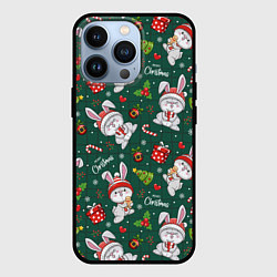 Чехол iPhone 13 Pro Новогодние кролики - паттерн