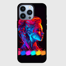 Чехол для iPhone 13 Pro Нейросеть - девушка киборг в неоновом свечении, цвет: 3D-черный