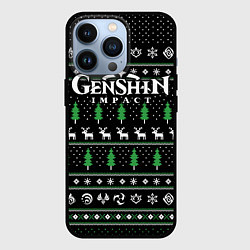 Чехол для iPhone 13 Pro Новогодний свитер - Genshin impact, цвет: 3D-черный