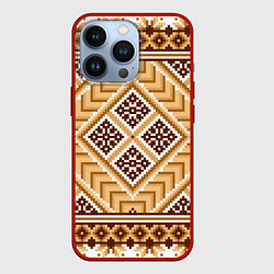 Чехол для iPhone 13 Pro Индейский пиксельный орнамент, цвет: 3D-красный