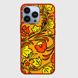 Чехол для iPhone 13 Pro Хохлома золотой фон, цвет: 3D-красный