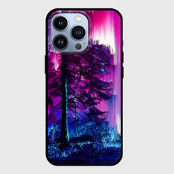 Чехол для iPhone 13 Pro Сиреневый лес - глитч, цвет: 3D-черный