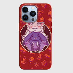 Чехол для iPhone 13 Pro Новогодние друзья кот и кролик, цвет: 3D-красный