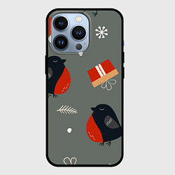 Чехол для iPhone 13 Pro Новогодние снегири, цвет: 3D-черный