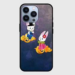 Чехол для iPhone 13 Pro Пара белых кроликов в ханбоках, цвет: 3D-черный
