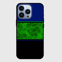 Чехол для iPhone 13 Pro Синие, неоновые зеленые мраморные и черные полосы, цвет: 3D-черный