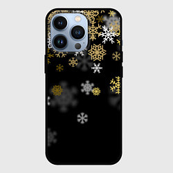 Чехол для iPhone 13 Pro Золотые и белые снежинки, цвет: 3D-черный