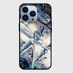 Чехол для iPhone 13 Pro Абстрактное жидкое белое и синее стекло, цвет: 3D-черный