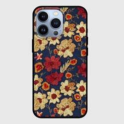 Чехол для iPhone 13 Pro Эффект цветочной вышивки, цвет: 3D-черный