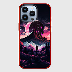 Чехол для iPhone 13 Pro Луна в горах, цвет: 3D-красный