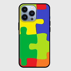 Чехол для iPhone 13 Pro Пазлы разноцветные, цвет: 3D-черный