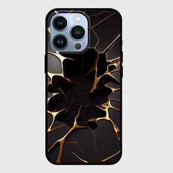 Чехол для iPhone 13 Pro Трещины в пропасть: черно-золотой узор, цвет: 3D-черный