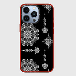 Чехол для iPhone 13 Pro Паттерн с орнаментом мандалы на черном фоне, цвет: 3D-красный
