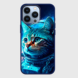 Чехол для iPhone 13 Pro Кот космонавт и звезды, цвет: 3D-тёмно-синий