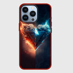 Чехол для iPhone 13 Pro Две части каменного брутального сердца в неоне, цвет: 3D-красный