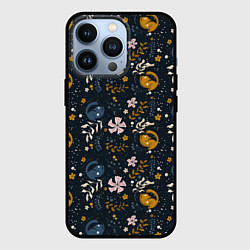 Чехол для iPhone 13 Pro Растительный паттерн с котиками, цвет: 3D-черный