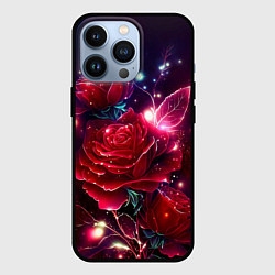 Чехол для iPhone 13 Pro Розы с огоньками, цвет: 3D-черный