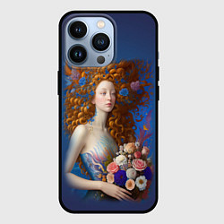 Чехол для iPhone 13 Pro Русалка в стиле Ренессанса с цветами, цвет: 3D-черный
