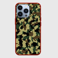 Чехол для iPhone 13 Pro Военный камуфляж, цвет: 3D-красный