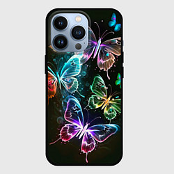 Чехол для iPhone 13 Pro Неоновые дикие бабочки, цвет: 3D-черный