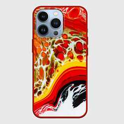 Чехол для iPhone 13 Pro Брызги краски - красные, оранжевые разводы, цвет: 3D-красный