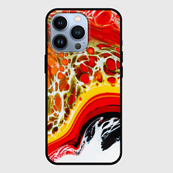 Чехол для iPhone 13 Pro Брызги краски - красные, оранжевые разводы, цвет: 3D-черный
