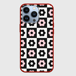 Чехол для iPhone 13 Pro Black flower checkers, цвет: 3D-красный