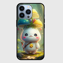 Чехол для iPhone 13 Pro Мультяшный зайка с грибом на голове, цвет: 3D-черный