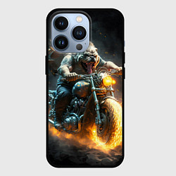 Чехол для iPhone 13 Pro Бульдог байкер на мотоцикле, цвет: 3D-черный