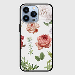 Чехол для iPhone 13 Pro Гербарий цветов на белом фоне, цвет: 3D-черный