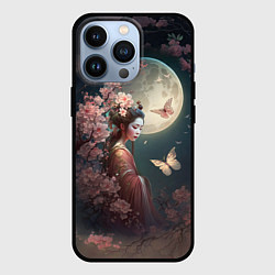 Чехол для iPhone 13 Pro Девушка в сакуре под луной, цвет: 3D-черный