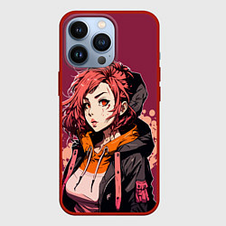 Чехол для iPhone 13 Pro Девушка-аниме с рыжими волосами, цвет: 3D-красный