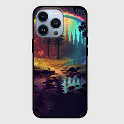 Чехол для iPhone 13 Pro Неоновый лес с радугой, цвет: 3D-черный