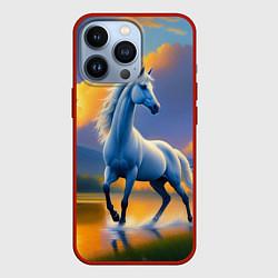 Чехол для iPhone 13 Pro Белая лошадь на рассвете, цвет: 3D-красный
